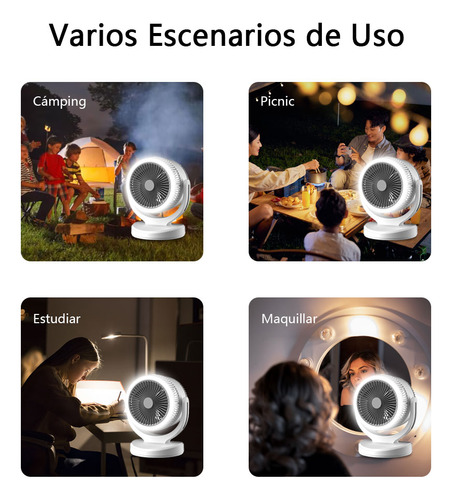 Ventilador Piso Pared Escritorio Portátil Recargable Luz Led Blanco