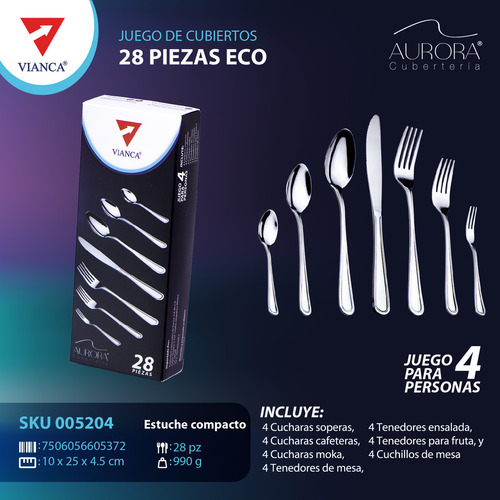 Juego De Cubiertos 28 Piezas Vianca Aurora Sin Caja Color Pulido espejo