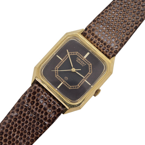 Reloj Orient Japan H Cuarzo Enchapado C/cuero Marrón Dorado Marrón