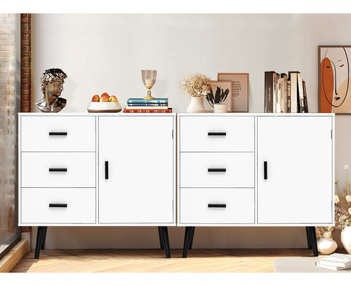 Comoda Velador Con Cajones Homer Design 80*30*78cm Americano Color Blanco