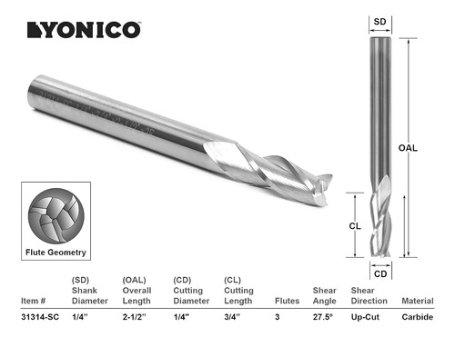 31314-sc Upcut Spiral End Mill Cnc Router Bit, Diameter...