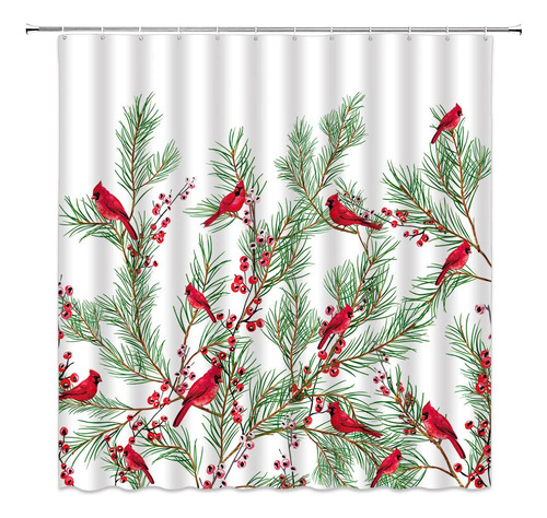 Cortina Ducha Navidad Cardinals Diseño Pajaro Rojo Rama 12 X