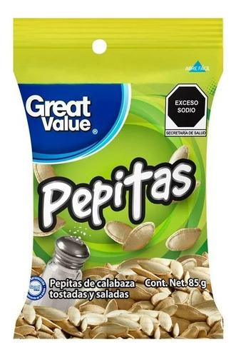 2 Pza Pepitas Great Value Tostadas Y Saladas 85 G