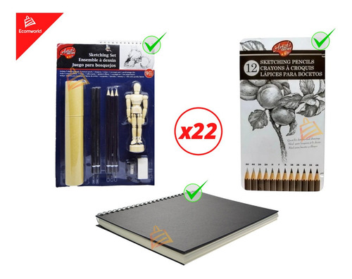 Imagen 2 de 9 de Kit Profesional De Dibujo Cuaderno Boceto Lapices Carbon