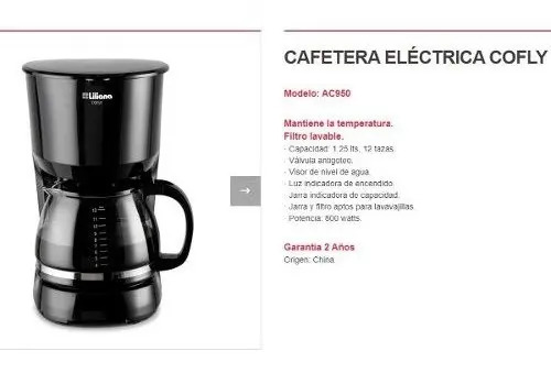 Cafetera Eléctrica Liliana Cofly Con Filtro Permanente Ac950 | Envío gratis