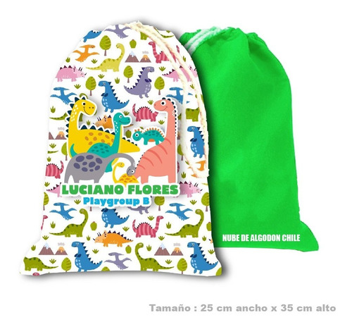 Bolsa Colación Jardín Infantil Dinosaurios  Personalizada