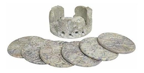 Purpledip Carved Soapstone Coasters (set Of 6): Elephant Par