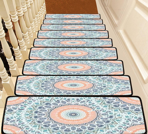 Alfombra Para Escalera Diseño Mandala Dorado Dibujado Mano