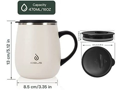 Ideus Taza De Café Aislada De 16 Oz Con Asa Y Tapa, Vaso Ais