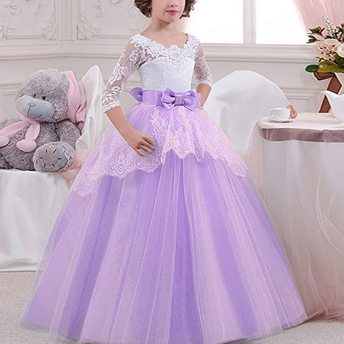 Vestido De Niña Princesa Morado Fiestas Talla 6-7 De Ttyaovo