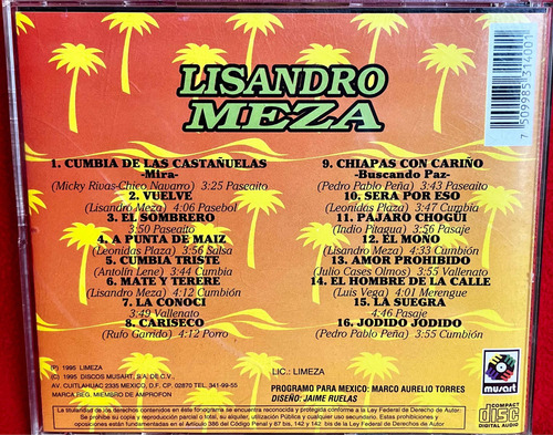 Cd Original Lisandro Meza - Cumbia De Las Castañuelas. 1995. (Usado)