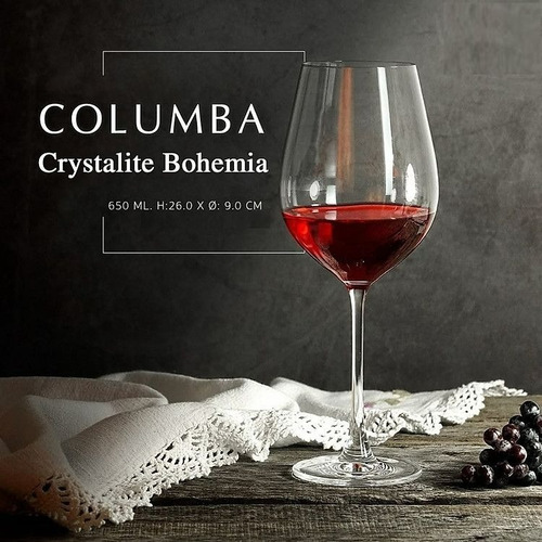 Copón Copa Vino Cristal Bohemia 650ml Set X6 Columba