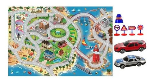 Imagem 4 de 5 de Tapete Divertido Infantil 2 Carrinhos E Placas Sinalização