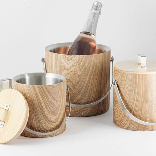Cubo De Hielo Portátil Cubo De Hielo 3 L De Grano De Madera