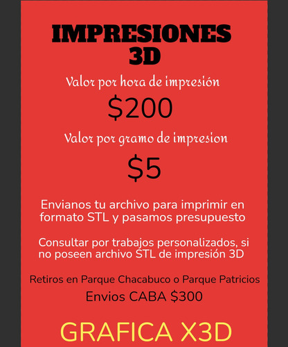 Imagen 1 de 1 de Impresiones 3d Por Hora