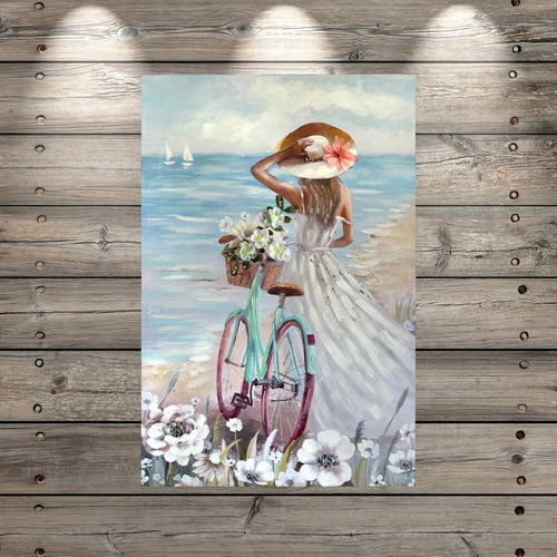 Cuadro Decorativo Mujer Frente Al Mar Mediano En Lienzo