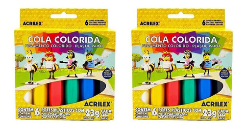 Cola Colorida 6 Cores - Acrilex Kit Com 2 Caixas