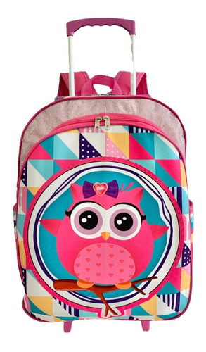Imagem 2 de 7 de Kit Mochila Infantil Corujinha Coruja Feminina Rodinhas G