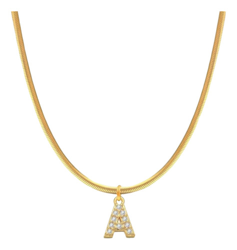 Collares Mujer Inicial Acero Inox Baño Oro 14k Zirconia Kako