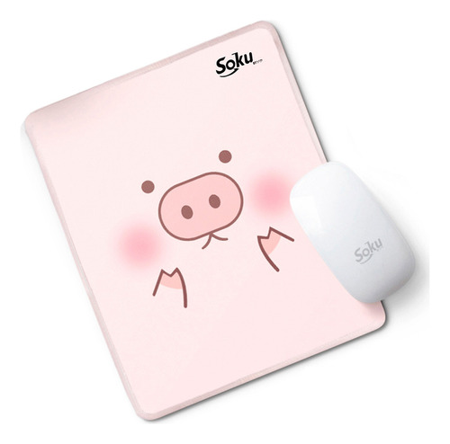 Tapete Raton Alfombrilla Mouse Pad Moda Kawai Antideslizante Color Rosa-Cerdo