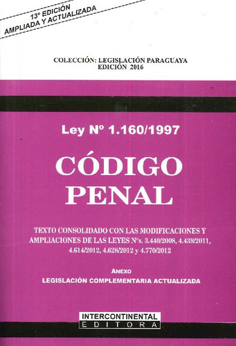 Libro Código Penal  Ley Nº 1160/1997 De Varios