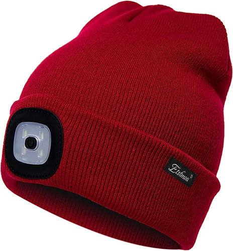 Gorro Tejido Con Luz Led Unisex Con Usb Rojo Talla Única