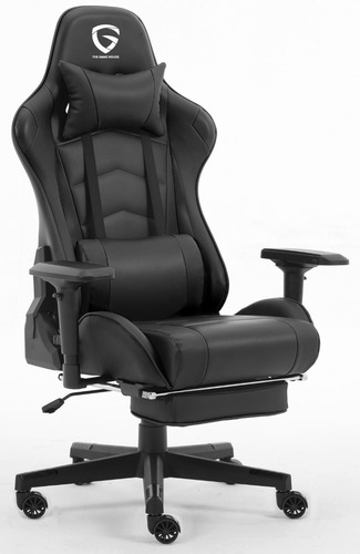 Imagen 1 de 8 de Silla Gamer The Game House Negra Apoyapies Respaldo Premium