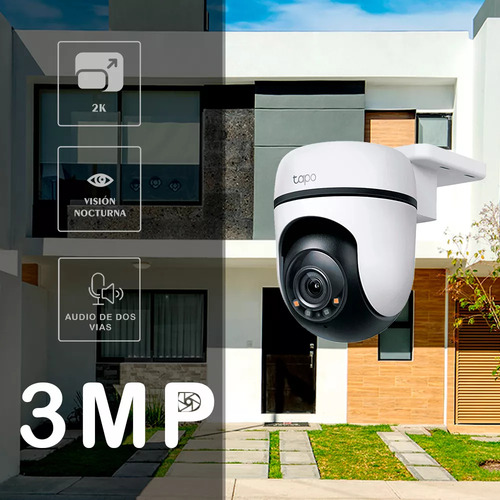 Cámara Tp-link Ip Wifi Motorizada Para Exterior De 3 Mp Micrófono Y Bocina Integrados Con Memoria Microsd De 256gb