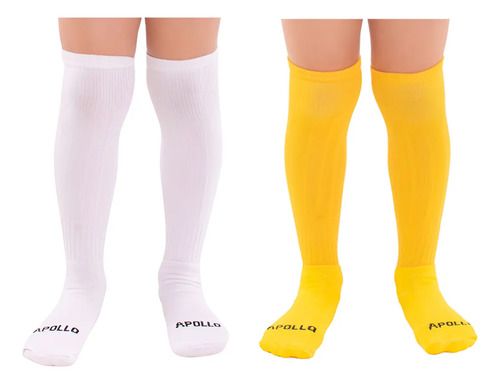 Kit 02 Pares Meião Futebol Infantil Juvenil Cores Sortidas Cor 01 Amarelo 01 Branco Tamanho 22_27