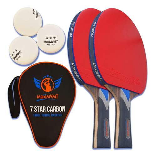 Axmvmt Juego 2 Paleta Ping Pong 7 Capa Fibra Carbono Pulsera