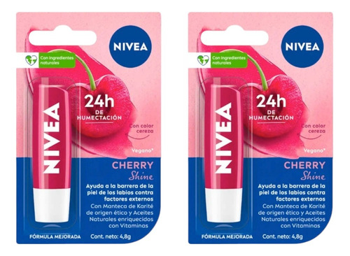 Nivea Protector Labial Cereza Cherry Shine Labello X 2 Unid.