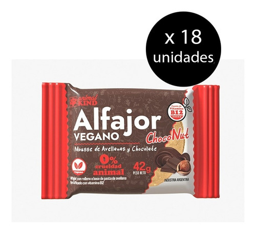 Alfajor Vegano Mousse De Avellanas Animal Kind 50 Gr X 18 U