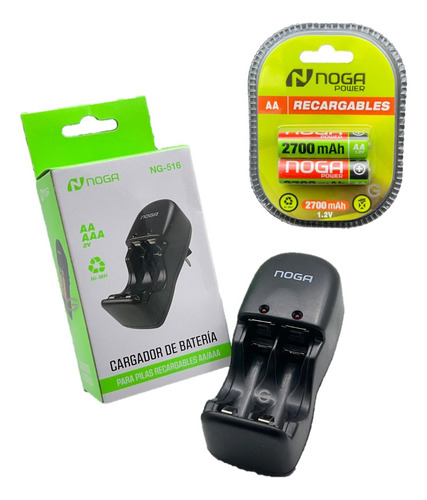 Cargador Pilas Noga Aa/aaa + 2 Pilas Recargables Aa 2700mah