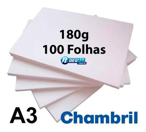 Papel Offset Chambril 180 Gramas A3 Branco - 100 Folhas