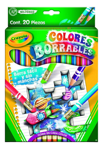 20 Lapices Colores Borrables Facil Borrado Con Goma Crayola