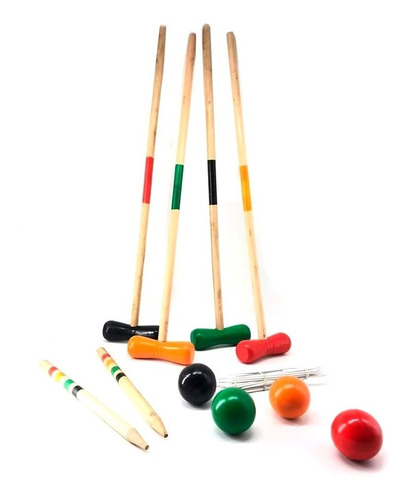 Juego Croquet Madera Grande Pintada Palos Arcos Estacas 78cm