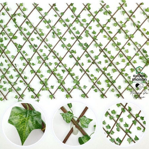 Imagem 1 de 4 de Treliça Gradil Cerca Painel Em Madeira Com Hera Decoração 2m