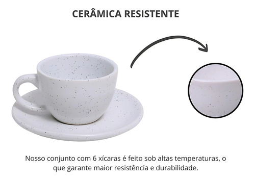 Jogo Conjunto De Xícara Café 6 Peças Com Pires 85ml Cerâmica