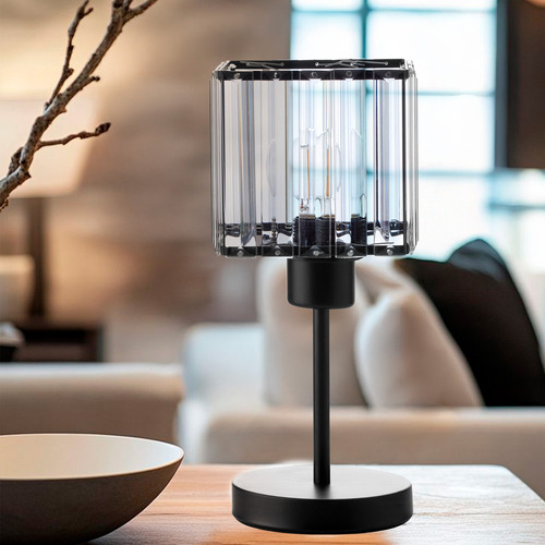 Lámpara De Mesa Metal Con Cristal Foco 7w Decolamp 2184 Color De La Estructura Negro Color De La Pantalla Agua