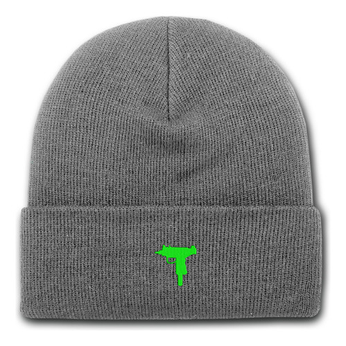 Gorro Lana Rocky Gris Bordado Uzi Fierro Verde Fluor