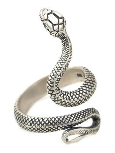 Anillo Serpiente Ajustable, Plata 925 Oxidada, Hombre Mujer