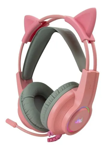 Fone Headset Gamer Led Orelhas Gato Ps4 Xbox Pc Celular Rosa