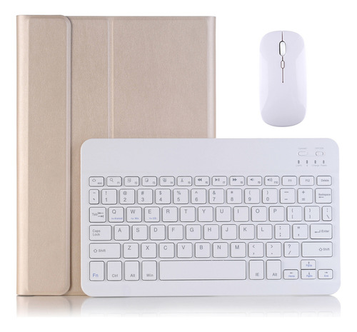Teclado inalámbrico, funda y ratón para Tab A8 de 10,5 pulgadas, 200 x 205, color dorado, teclado blanco y ratón con carga Bluetooth