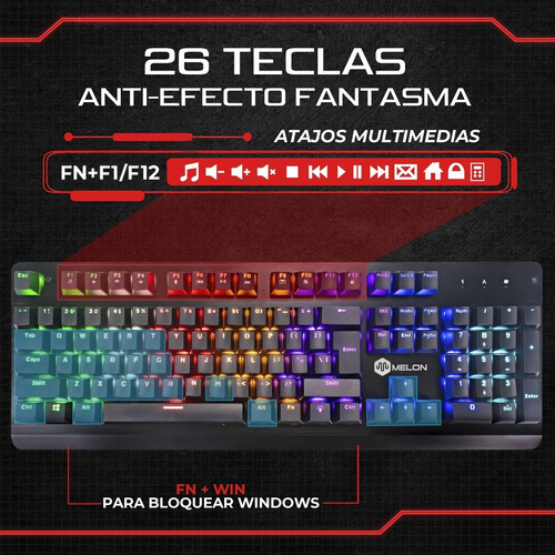 Imagen 4 de 8 de Teclado Gamer Melon Tauro 900 Qwerty Mecanico Rgb Español