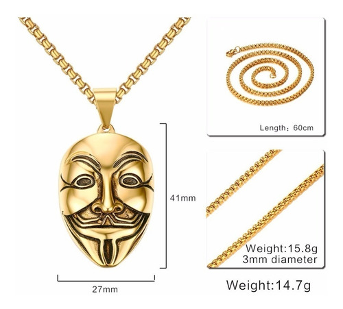 Dije Collar De V Vendetta En Acero Inoxidable Con Cadena