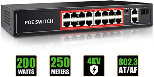 Interruptor Poe Con 16 Puertos Poe +2 Gigabit Uplink 1 X 1g 