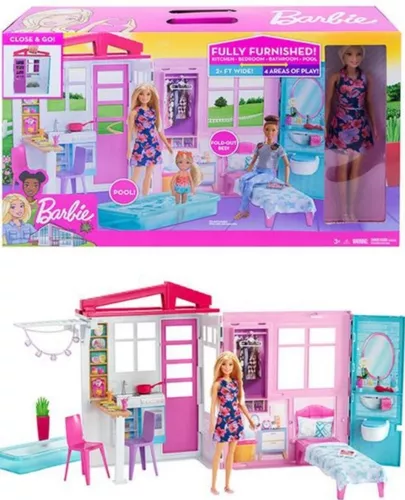 Playset Barbie com Boneca - Casa Mobiliada 360 Graus - Mattel