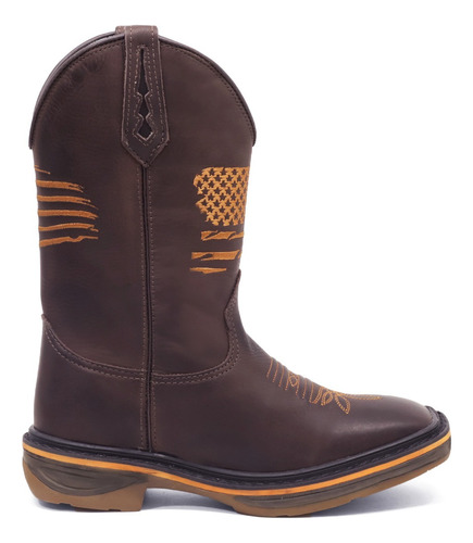 Bota De Cowboy Texana Country Bandeira Usa Cor Cenoura Rústi