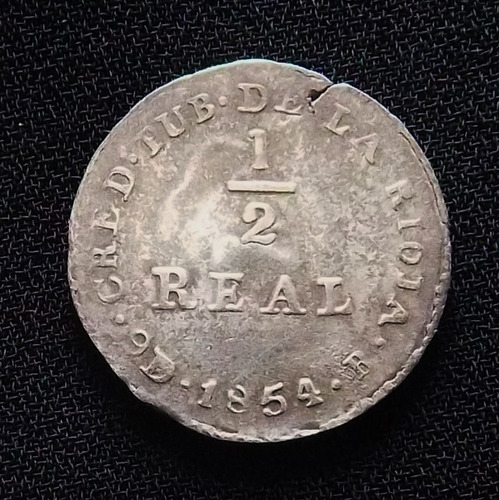 La Rioja Moneda 1/2 Real 1854 Exc Cj 73.2 Anv 1 Rev 2