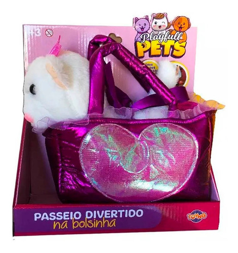 Pelúcia Gatinha Branca Com Bolsinha Playfull Pets Toyng Cor Branco